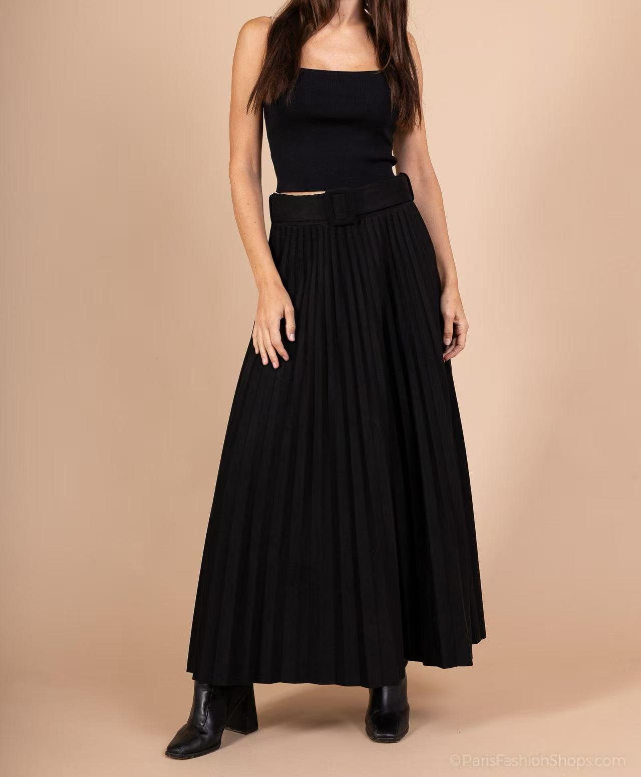 Jupe Longue Plissée en Suédine