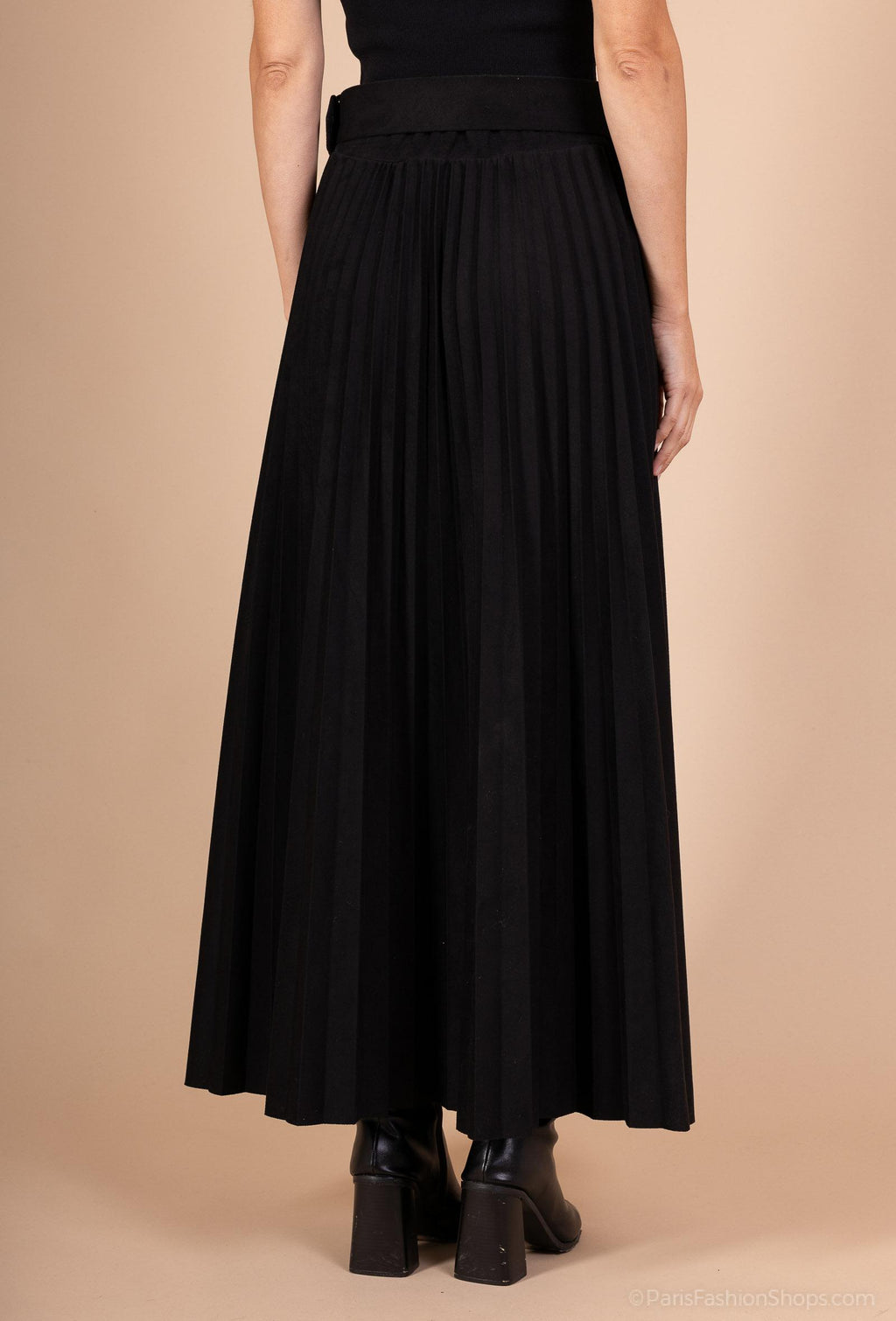 Jupe Longue Plissée en Suédine